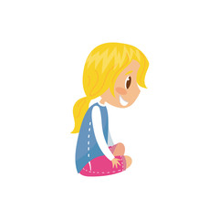 Cute smiling blonde girl sitting on the floor vector Illustration on a white background