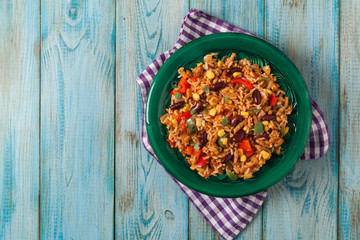 Mexican rice with minced meat and vegetables.