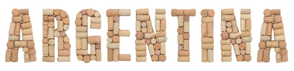 Argentina made of wine corks Isolated on white background