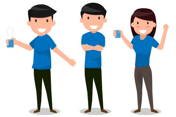 Drinking water for health care and body water balance. Cartoon character health concept Vector illustration.