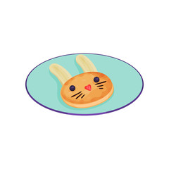 Creative pancake garnished with banana, blueberry and strawberry in the shape of bunny vector Illustration on a white background