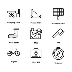 9 camping line icons