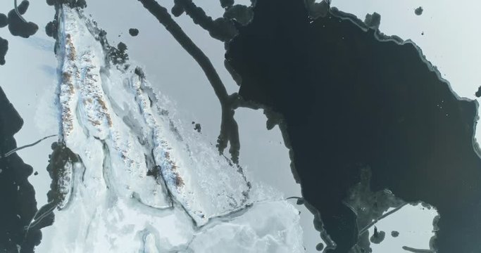 Aerial shots of frozen river in winter, 4k