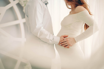 Fototapeta premium woman, pregnancy, belly, baby, mother, expecting, white, maternity, isolated, young, beauty, parent, person, happy, motherhood, love, abdomen, people, human, stomach, care, tummy, life, body, holding