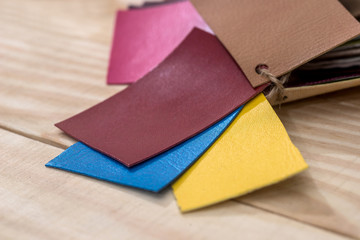 samples of leather for design on desk
