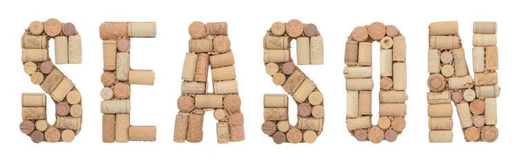 Word Season made of wine corks on a white background. Isolated