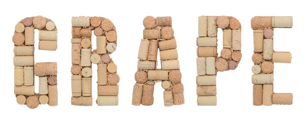 Word Grape made of wine corks on a white background. Isolated