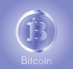 Cryptocurrency coin Bitcoin (BTC) with a realistic metal bright blue design. Background about electronic currency, business and finance. Vector EPS 10 Illustration.