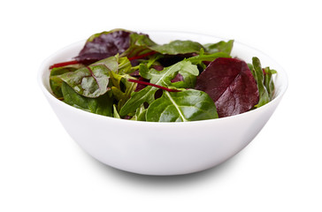 Salad mix with rucola, frisee, radicchio and spinach on white background