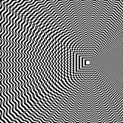 Abstract black and white striped background. Geometric pattern with visual distortion effect. Illusion . Op art.