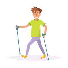 Nordic walking. Vector. Cartoon.