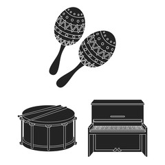 Musical instrument black icons in set collection for design. String and Wind instrument vector symbol stock web illustration.