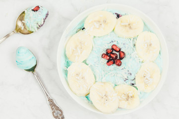 Blue ice-cream in mug, top view