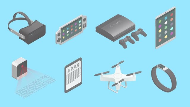 Isometric electronic gadgets drawing process animation available in 4k UHD FullHD and HD video footage