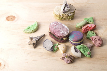 macaroon. Sweet macarons on wood background with copy space. Top view