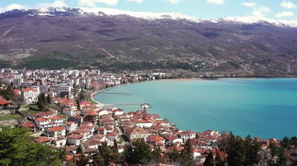 Ohrid Lake and city against mountains, Macedonia