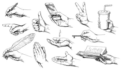 Set of hand drawn hands. - 197344007