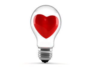 Light bulb with heart inside islated