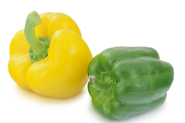 Yellow and green pepper isolated on white background 