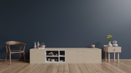 Cabinet in modern empty room,dark wall background, 3d rendering