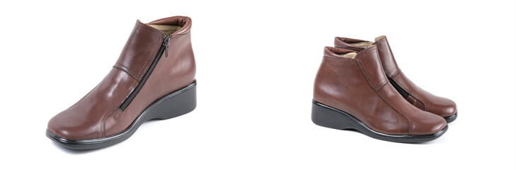 Group of shoes on white background, isolated product, comfortable footwear.