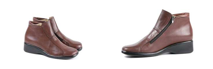 Group of shoes on white background, isolated product, comfortable footwear.