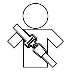 Man with forklift seat belt stick figure Car safety belt icon black color illustration flat style simple image