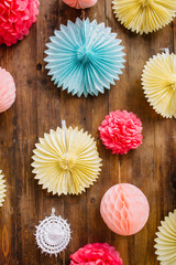 Mexican traditional decorations on wooden background. Festive holiday composition.