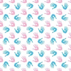 Afwasbaar Fotobehang Eenhoorns Baby palm print seamless pattern.Seamless pattern included in swatch panel.Pink and blue colors.Vector backgrounds.