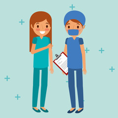 medical people professional nurse surgeon with clipboard vector illustration