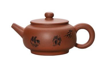Chinese clay teapot isolated over the white background.