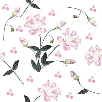 Seamless background with cute garden flowers . Design for cloth, wallpaper, gift wrapping. Print for silk, calico, home textiles.Vintage natural pattern.