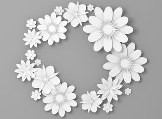 White paper flowers decoration over gray
