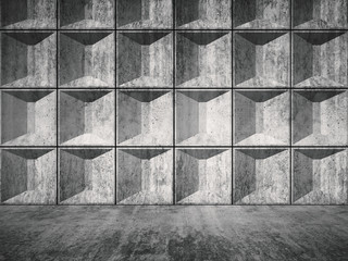 Concrete room interior with relief tiling 3d