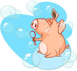  Illustration of a Cute Pig. Cartoon Character 