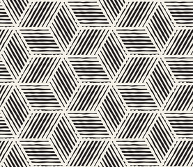 Hand drawn black and white ink striped seamless pattern. Vector grunge lattice texture. Monochrome brush  strokes lines background