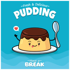 Vintage vegetable poster design with vector pudding characters.