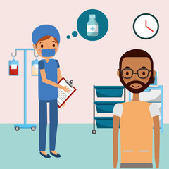 doctor medical and male patient prescription medicine healthcare  vector illustration