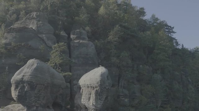 Oybin Zittauer Gebirge - Drone moving around over beautiful Landscape - Germany Saxony 4k