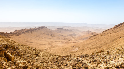 Fototapeta na wymiar Desert crater mountain ridge cliffs landscape view, Israel nature.