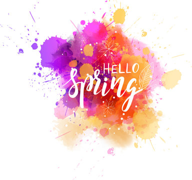 Hello spring watercolor splash