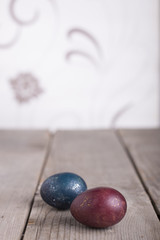 Colorful eastern eggs. Copy space. Selective focus