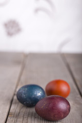 Colorful eastern eggs. Copy space. Selective focus