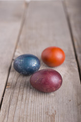 Colorful eastern eggs. Copy space. Selective focus