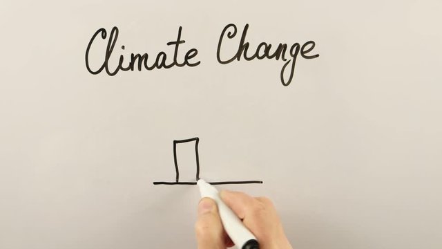 Man writes on the whiteboard the concept of climate change, methane and carbon dioxide formulas   