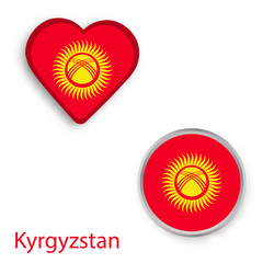 Heart and circle symbols with flag of Kyrgyzstan.
