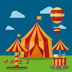 carnival tent park entertainment airballoon with cloud landscape vector illustration