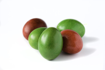 Easter eggs red and green isolated on white background.