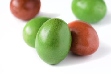 Easter eggs red and green isolated on white background.
