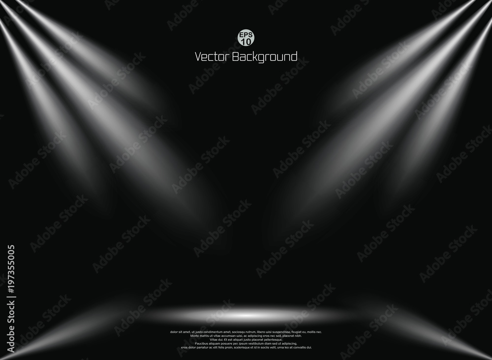 Poster dark black background with lighting spotlight business backdrop, mock up template for product displa